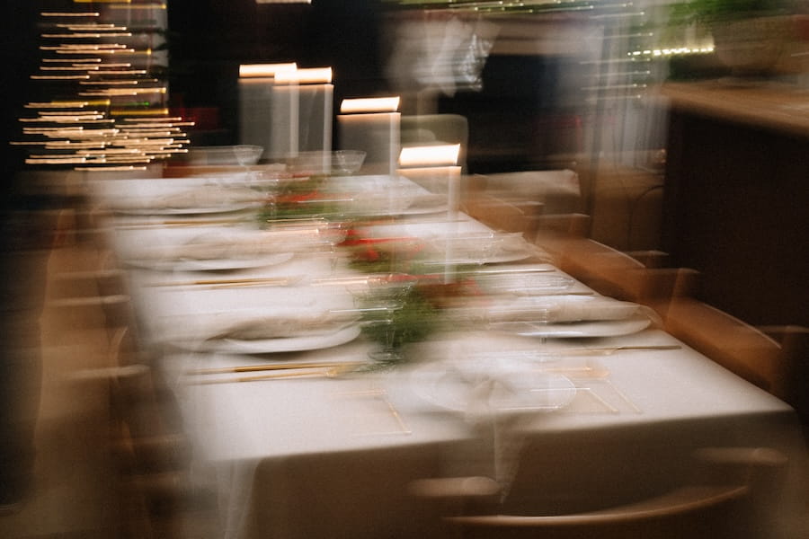 a table set for Christmas dinner
